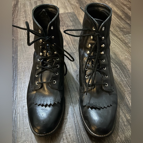 Black Ariat Ropers, Lace up Western Boots Black, Good Condition Womens 8.5 - Picture 2 of 10